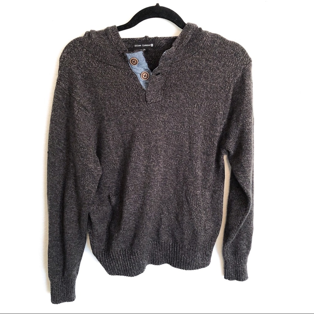 Ocean Current unisex knit gray/tan hooded sweater